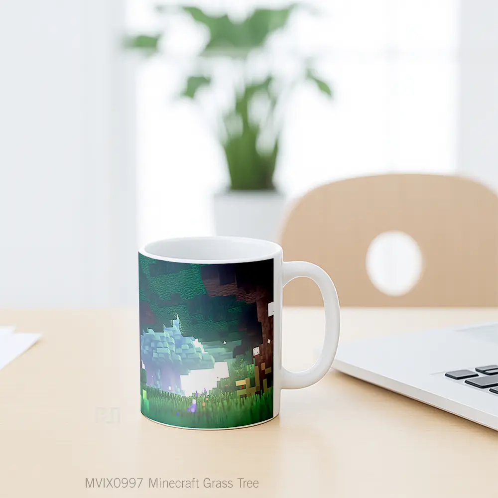 Mug Minecraft Grass Tree Hadiah Unik Pecinta Game - All-side / Desain