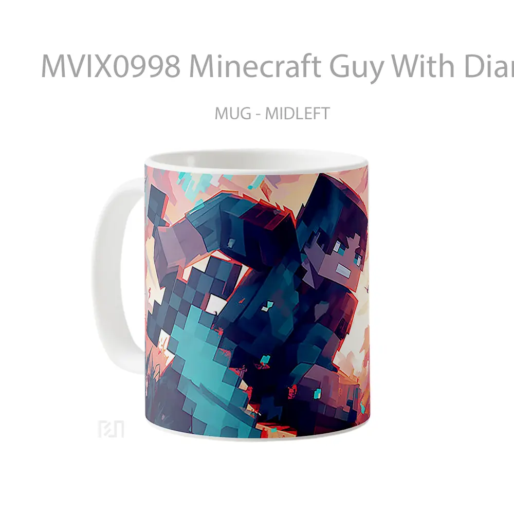 Mug Minecraft Guy With Diamond Sword Hadiah Unik Pecinta Game - All-side / Desain