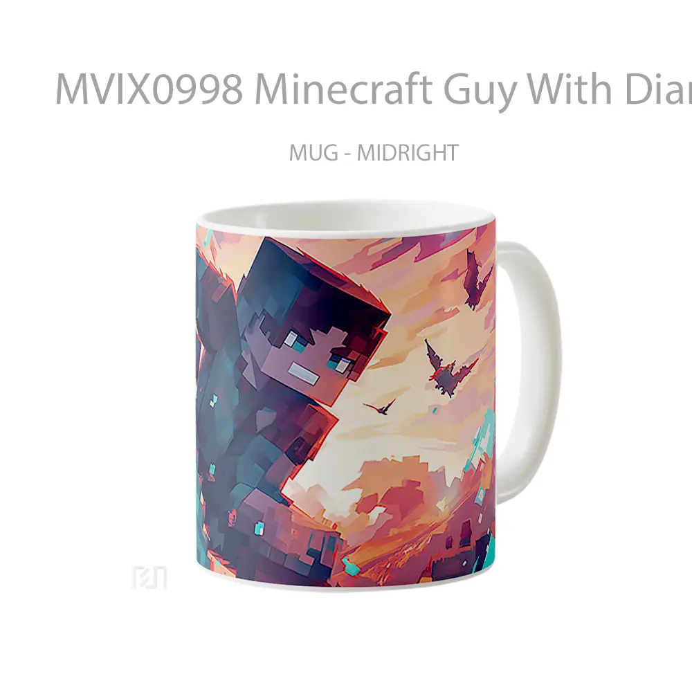 Mug Minecraft Guy With Diamond Sword Hadiah Unik Pecinta Game - All-side / Desain