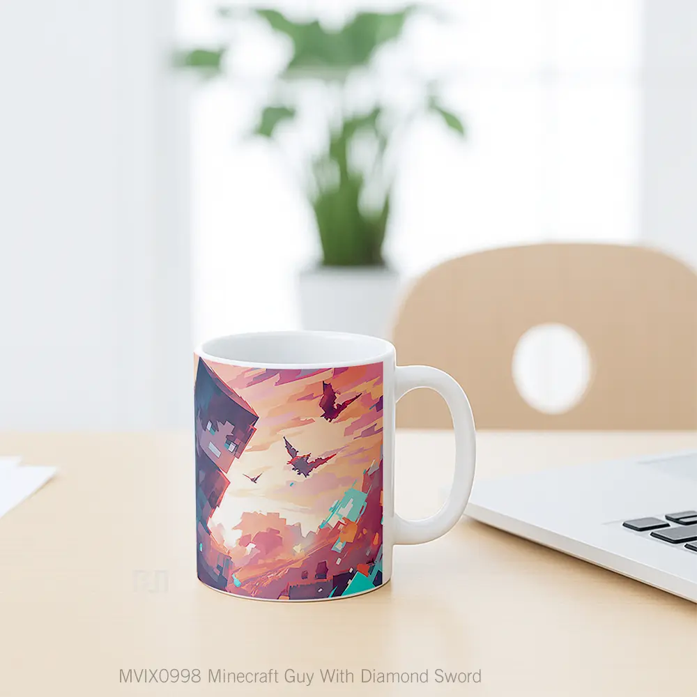 Mug Minecraft Guy With Diamond Sword Hadiah Unik Pecinta Game - All-side / Desain
