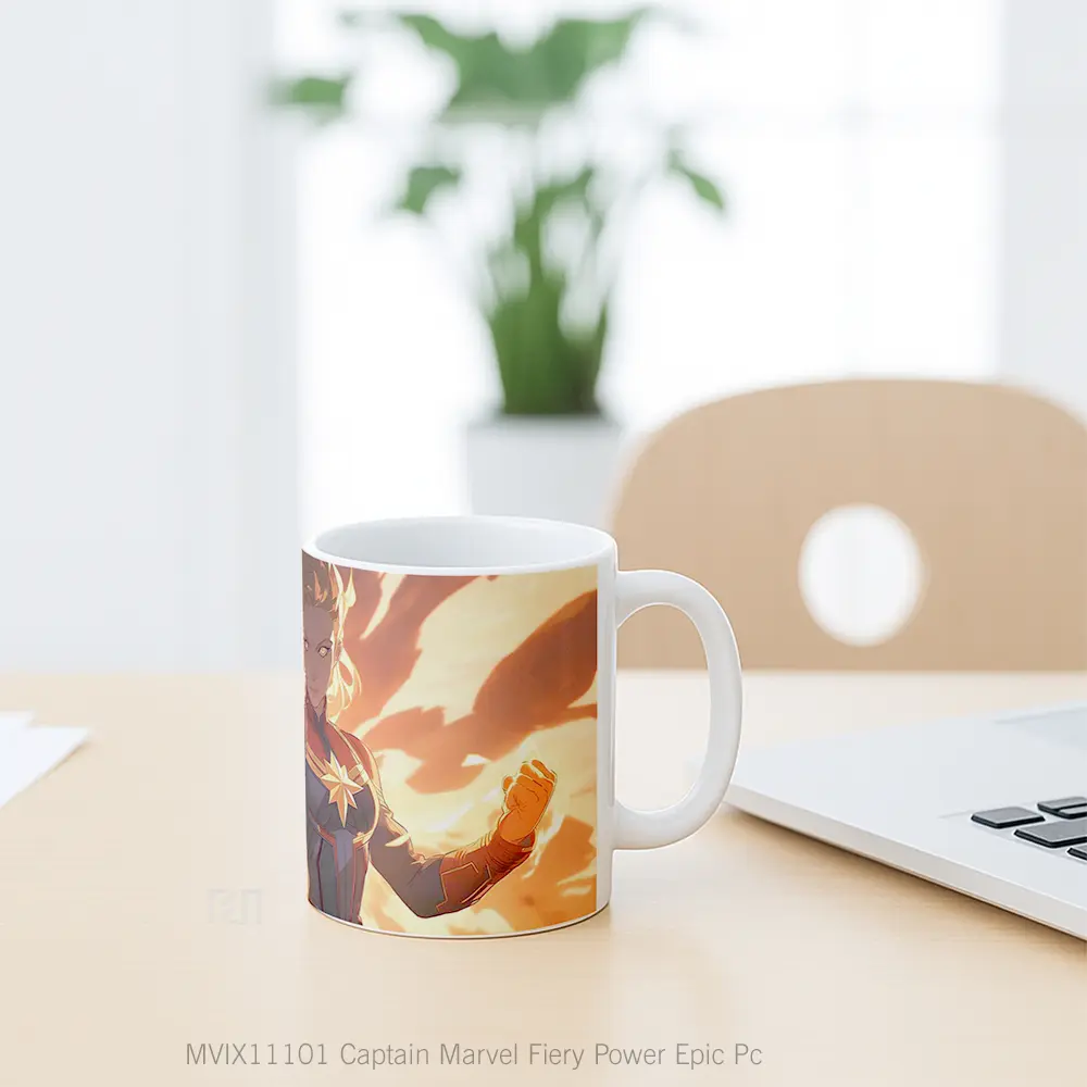 Mug Captain Marvel Fiery Power Epic Pc Hadiah Spesial Fans Superhero - All-side / Desain