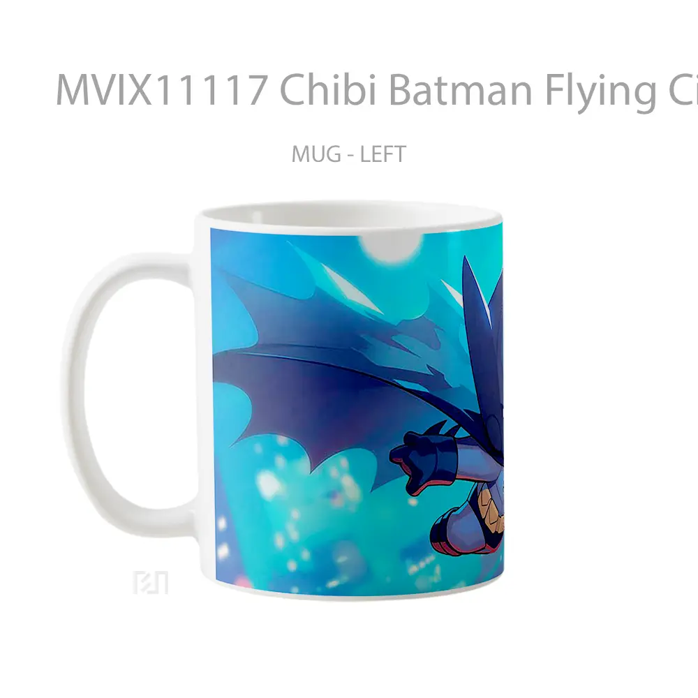 Mug Chibi Batman Flying Cityscape Blur Merchandise Karakter Ikonik - All-side / Desain