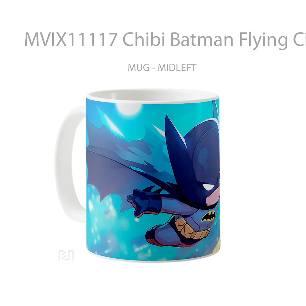 Mug Chibi Batman Flying Cityscape Blur Merchandise Karakter Ikonik - All-side / Desain