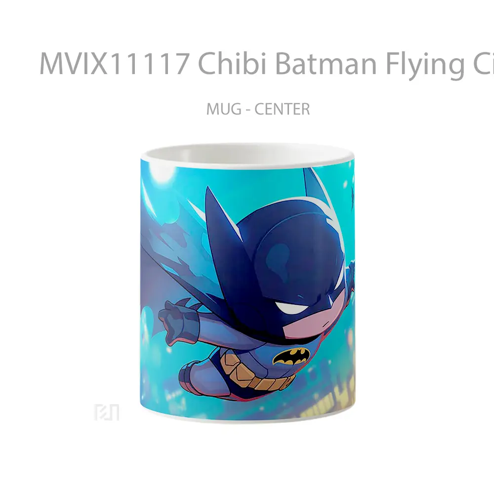 Mug Chibi Batman Flying Cityscape Blur Merchandise Karakter Ikonik