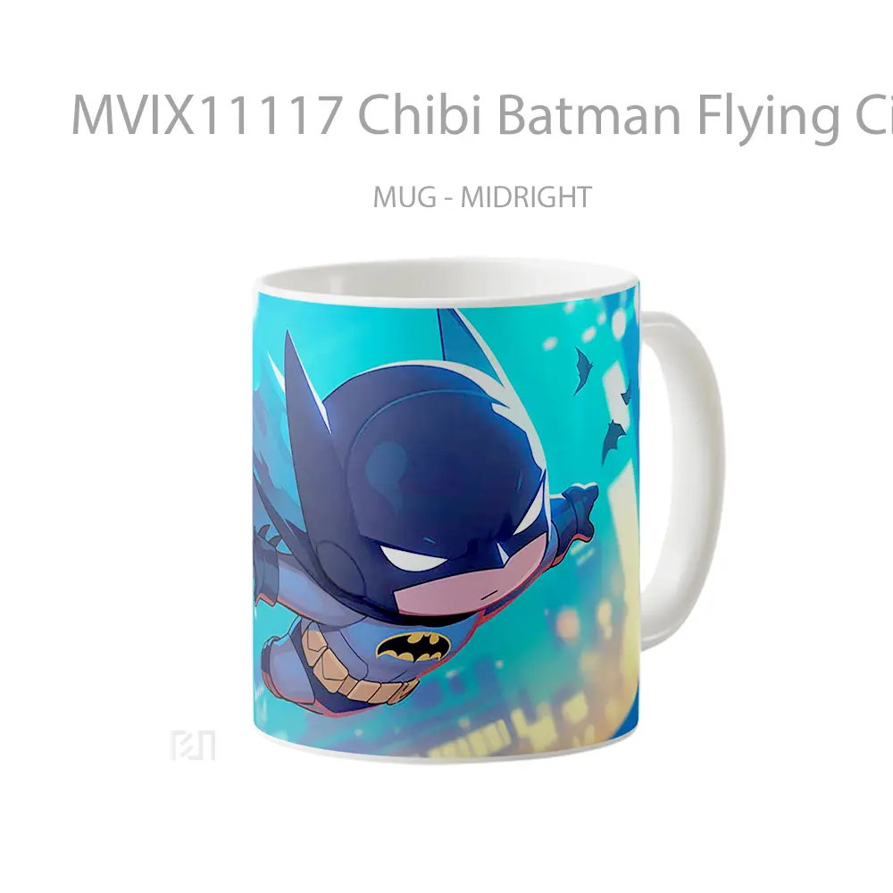 Mug Chibi Batman Flying Cityscape Blur Merchandise Karakter Ikonik - All-side / Desain