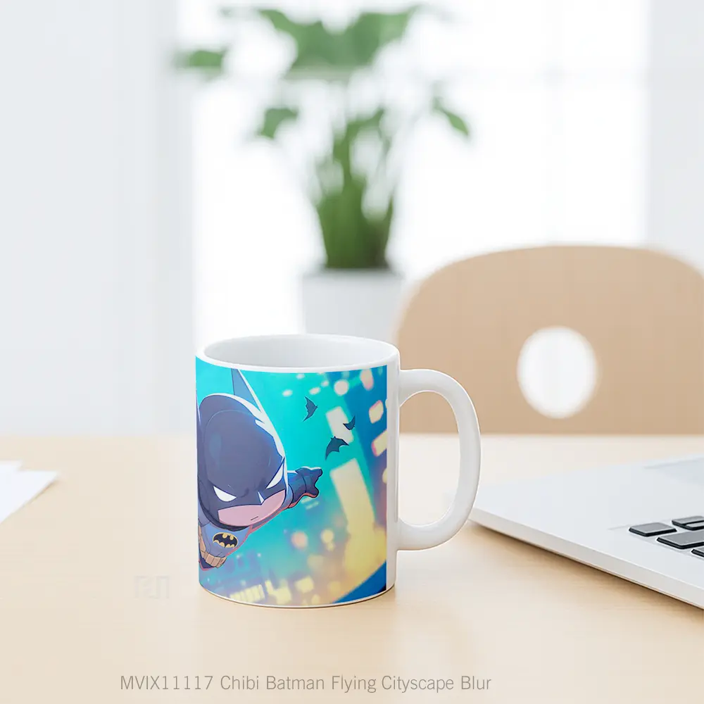 Mug Chibi Batman Flying Cityscape Blur Merchandise Karakter Ikonik - All-side / Desain