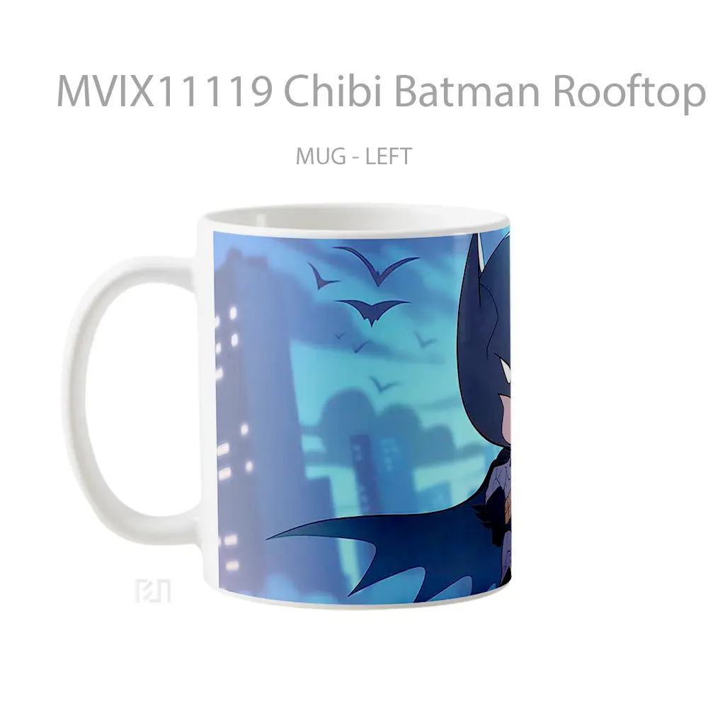 Mug Chibi Batman Rooftop Silhouette Gelas Keramik Koleksi Superhero - All-side / Desain