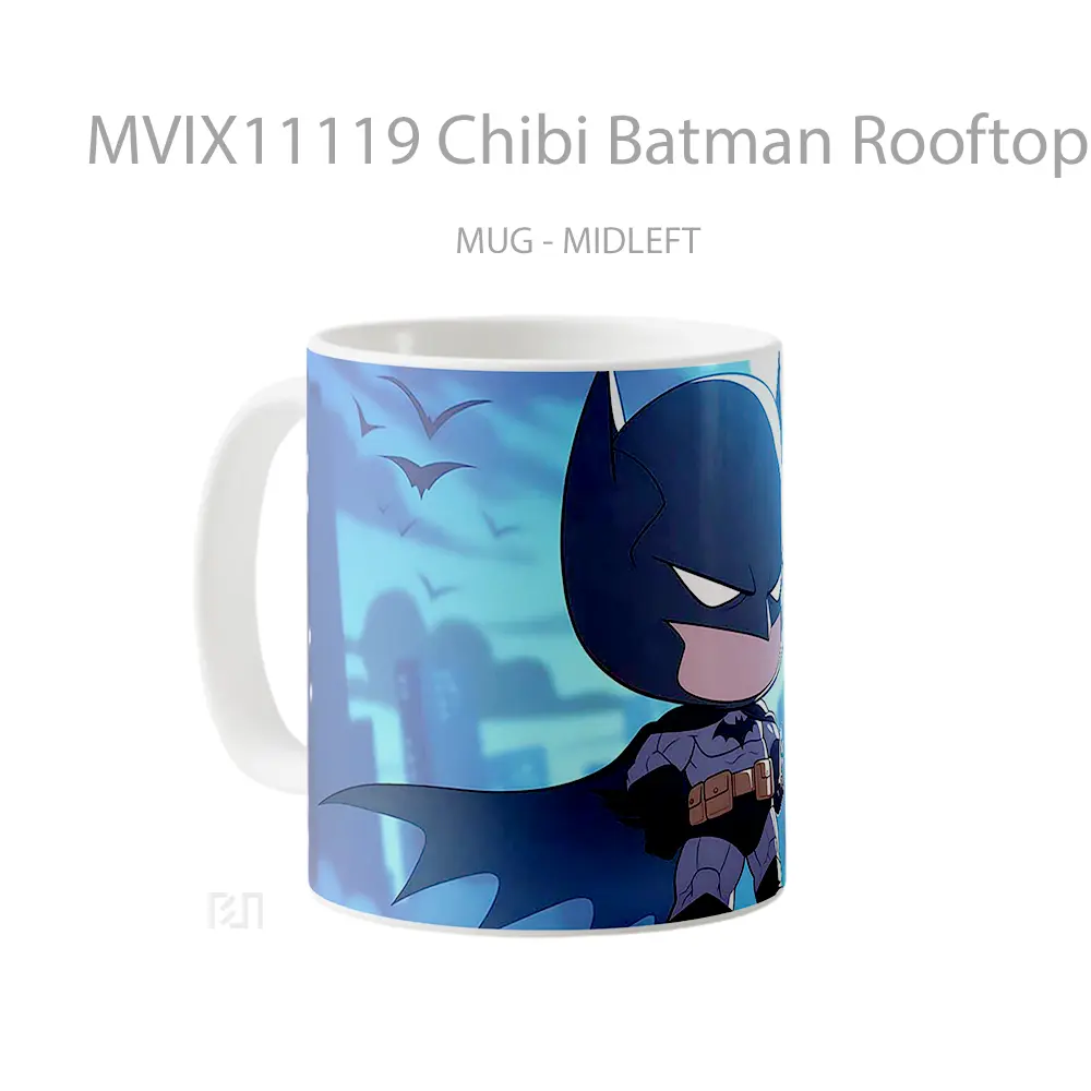 Mug Chibi Batman Rooftop Silhouette Gelas Keramik Koleksi Superhero - All-side / Desain