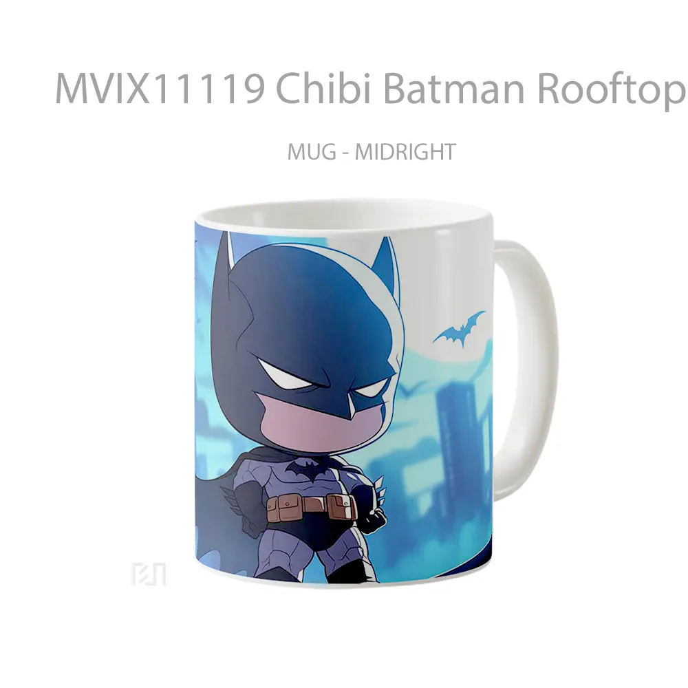 Mug Chibi Batman Rooftop Silhouette Gelas Keramik Koleksi Superhero - All-side / Desain