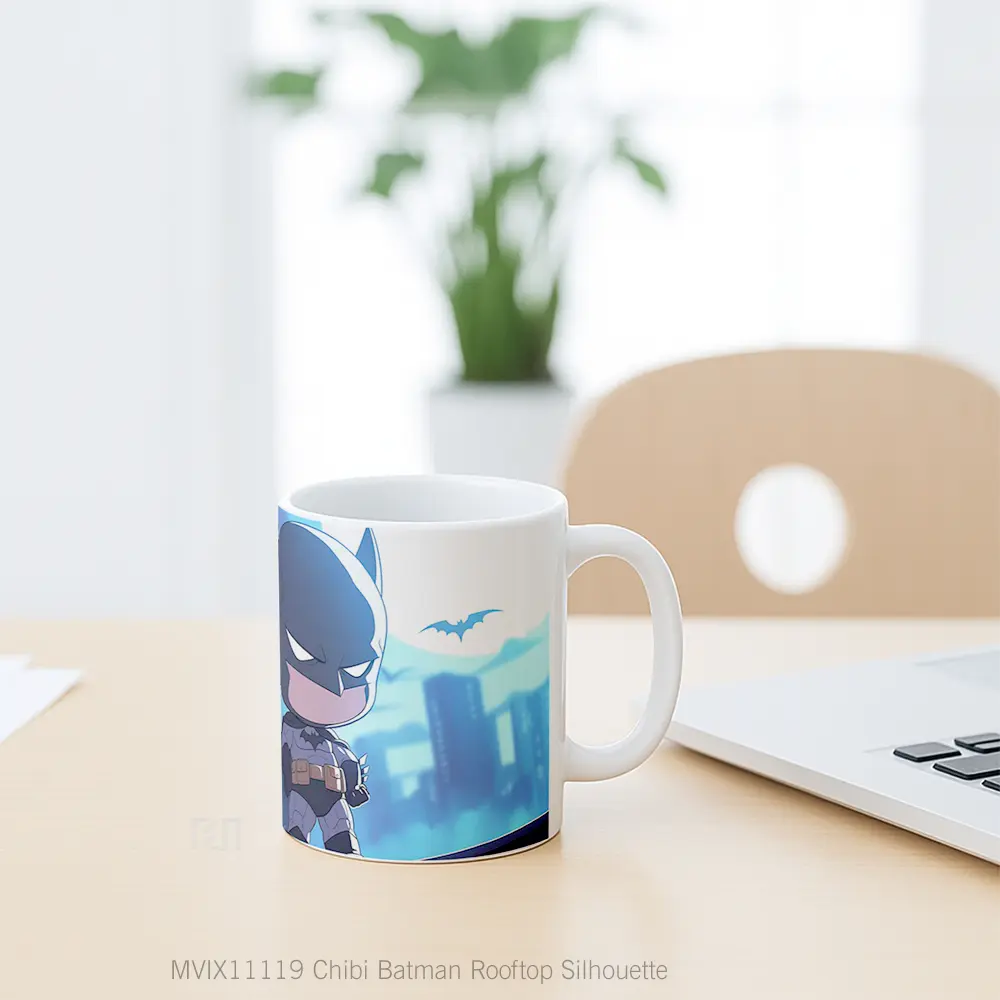 Mug Chibi Batman Rooftop Silhouette Gelas Keramik Koleksi Superhero - All-side / Desain