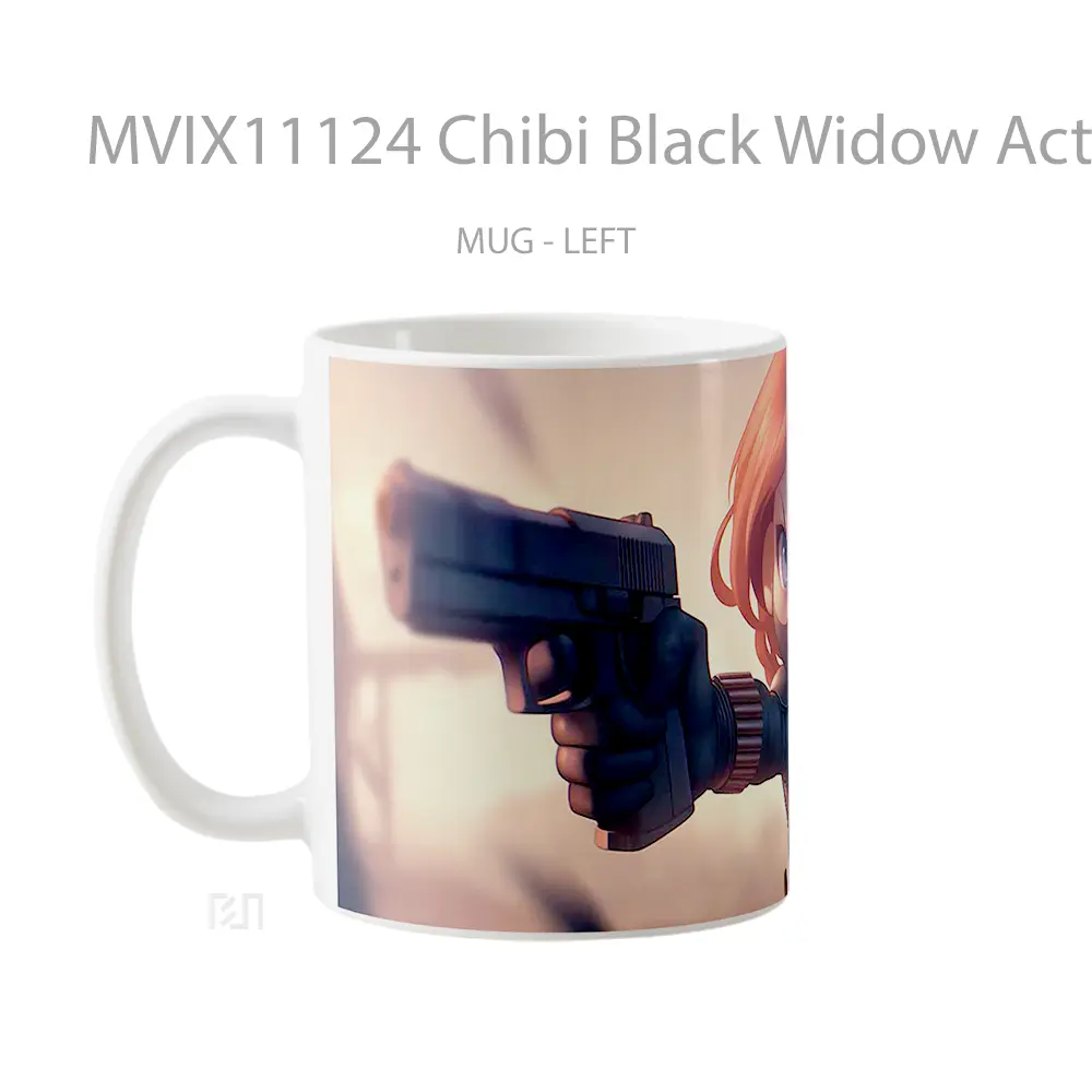Mug Chibi Black Widow Action Pose Gelas Keramik Desain Unik - All-side / Desain
