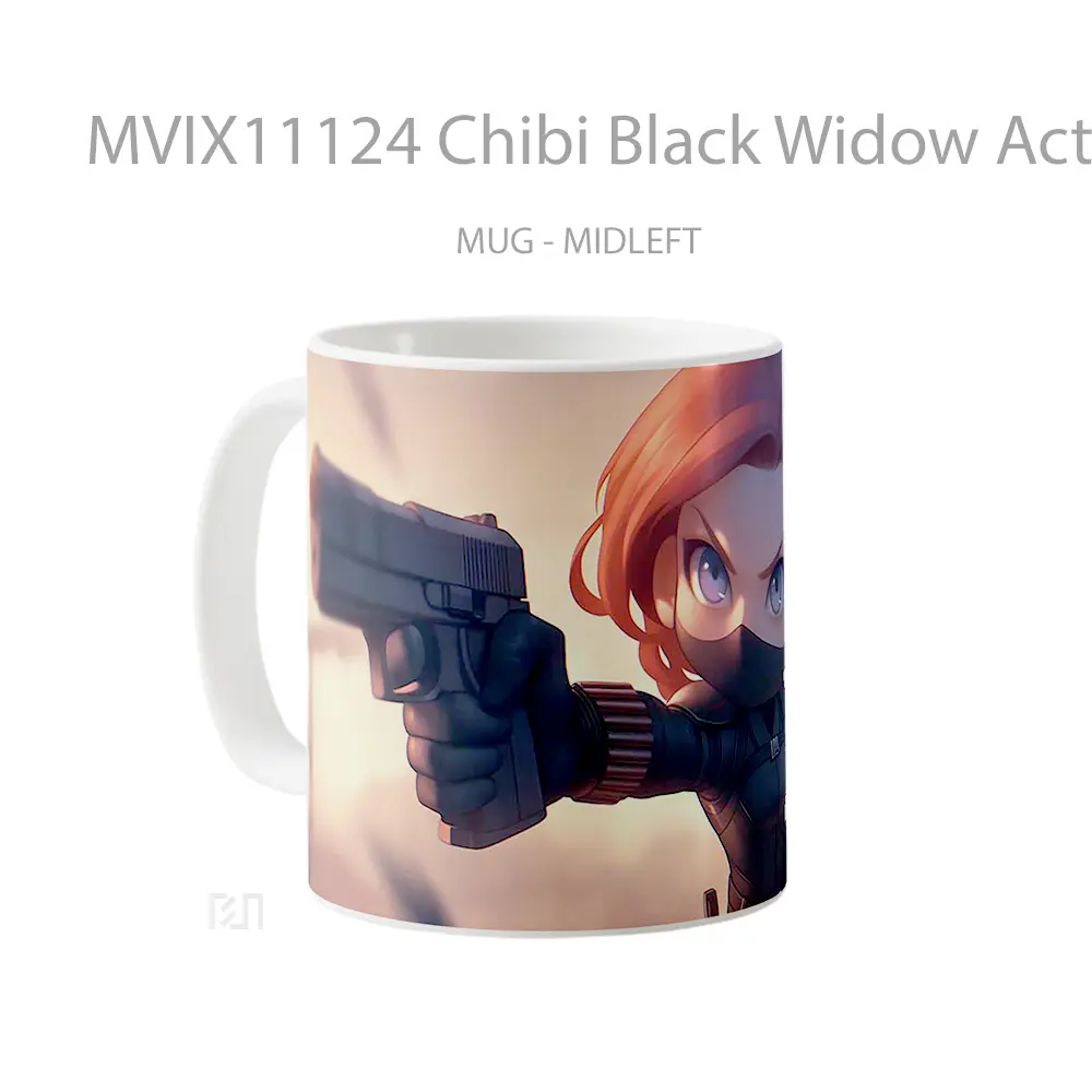 Mug Chibi Black Widow Action Pose Gelas Keramik Desain Unik - All-side / Desain