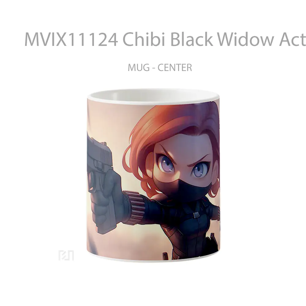 Mug Chibi Black Widow Action Pose Gelas Keramik Desain Unik