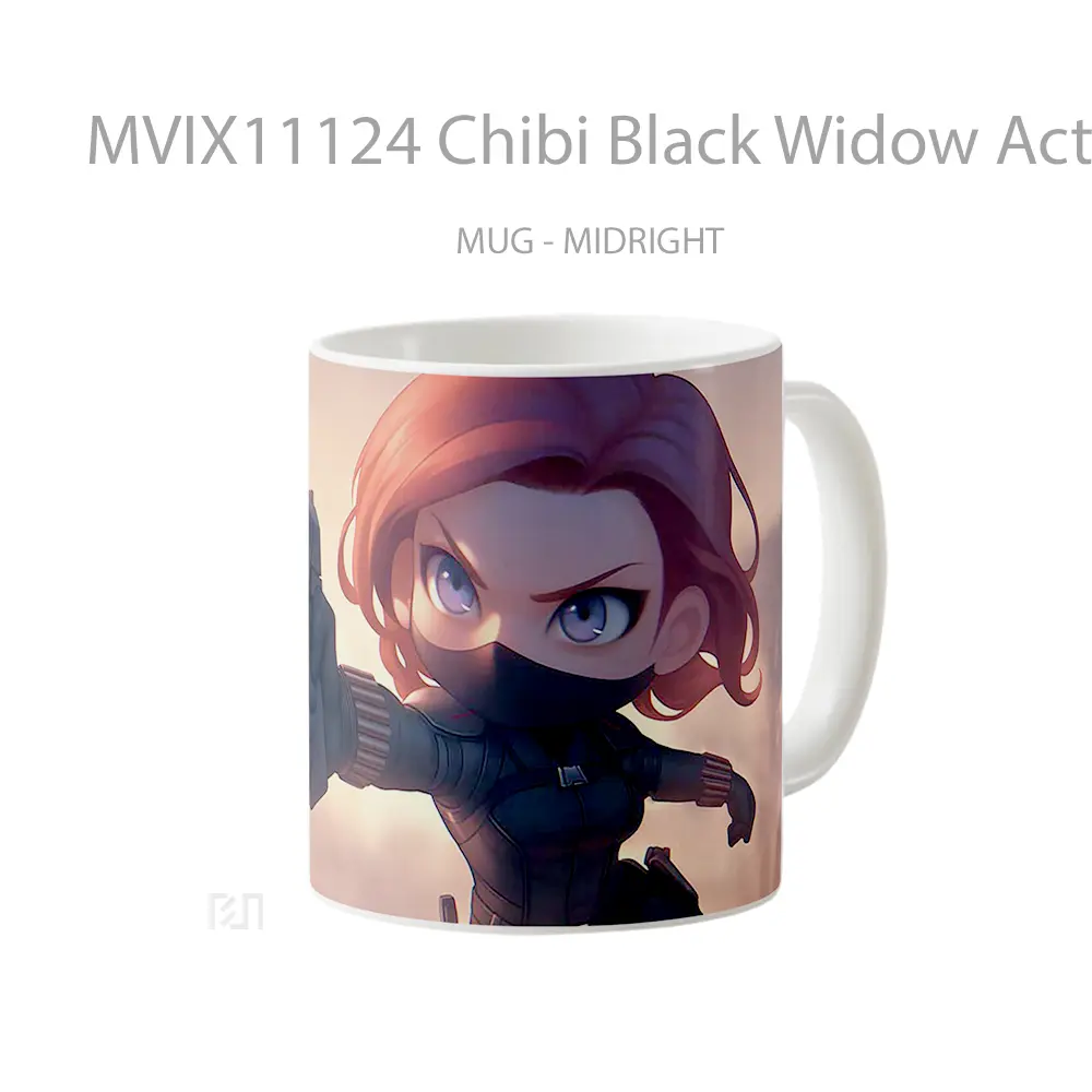 Mug Chibi Black Widow Action Pose Gelas Keramik Desain Unik - All-side / Desain
