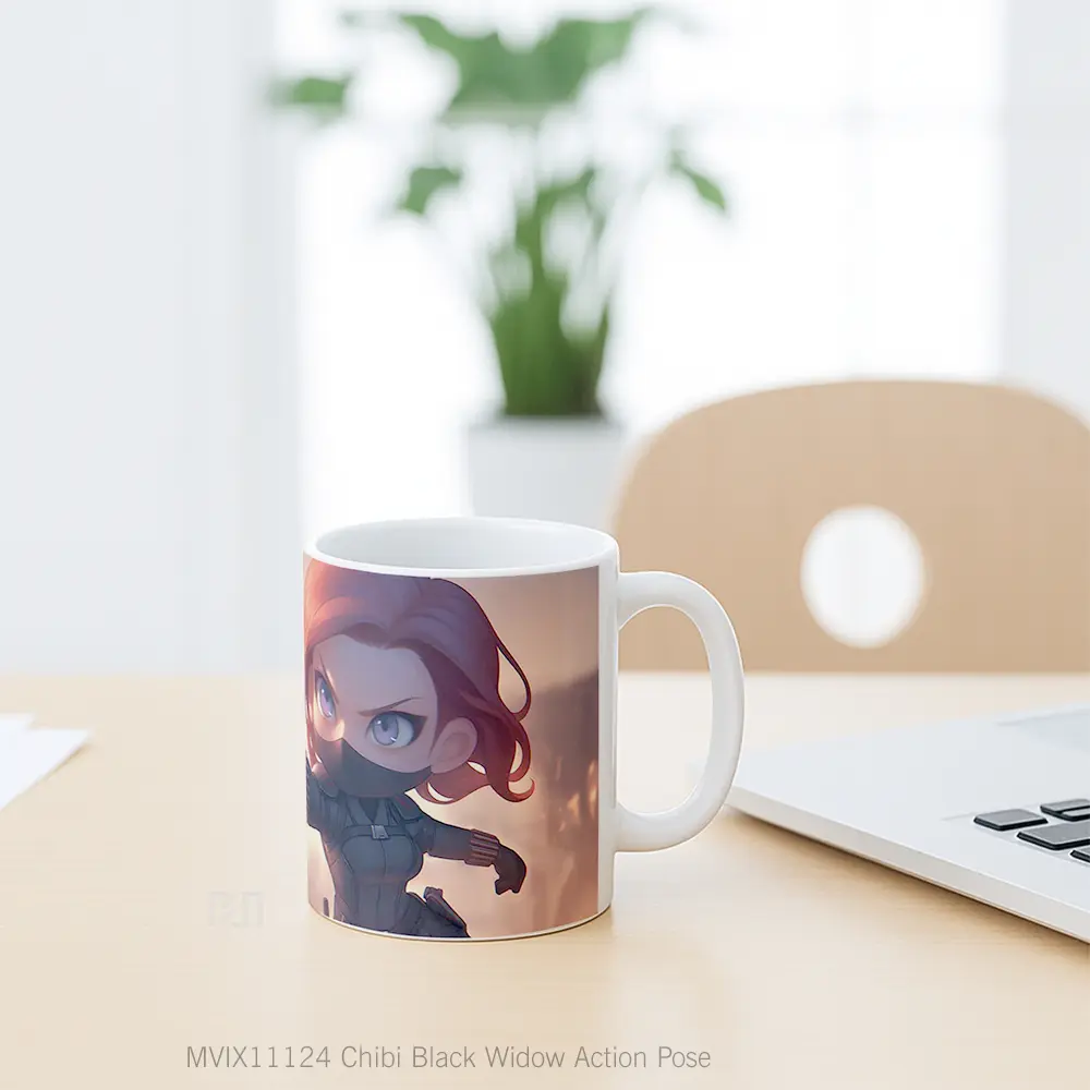 Mug Chibi Black Widow Action Pose Gelas Keramik Desain Unik - All-side / Desain