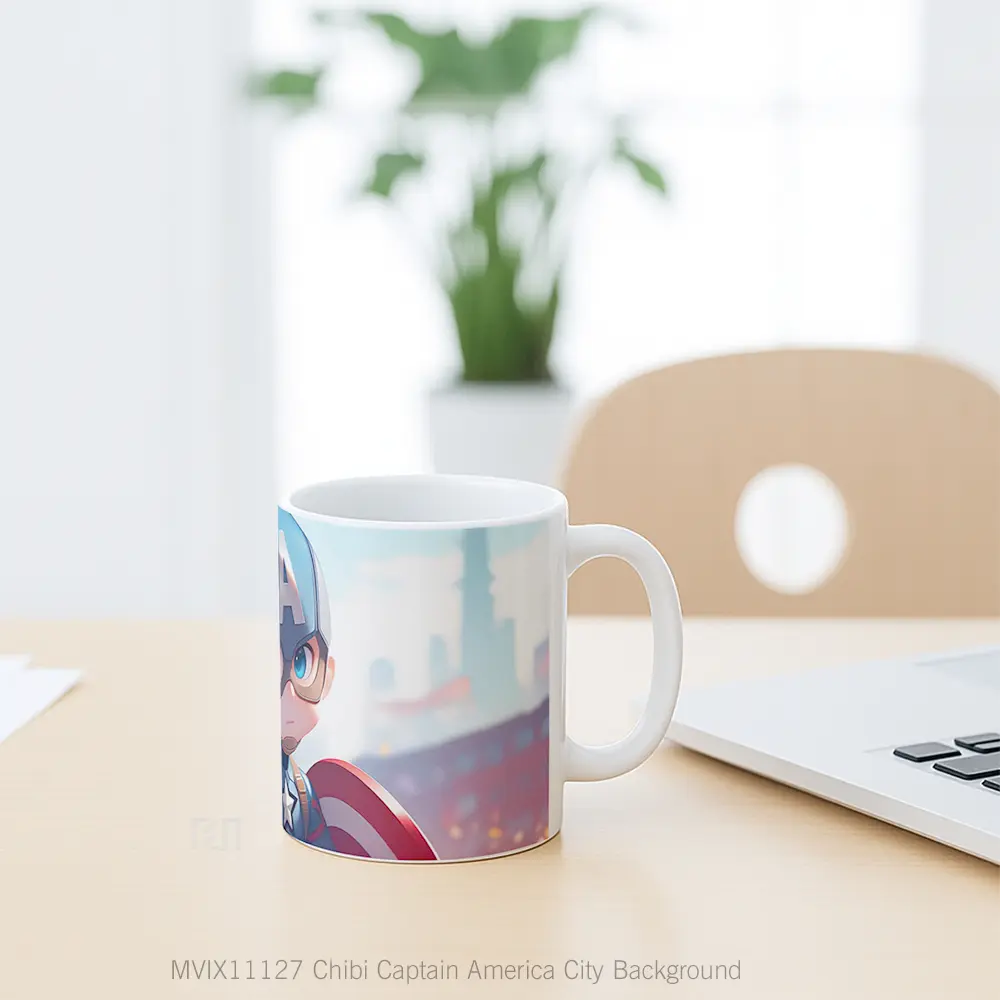 Mug Chibi Captain America City Background Hadiah Lucu dan Menarik - All-side / Desain