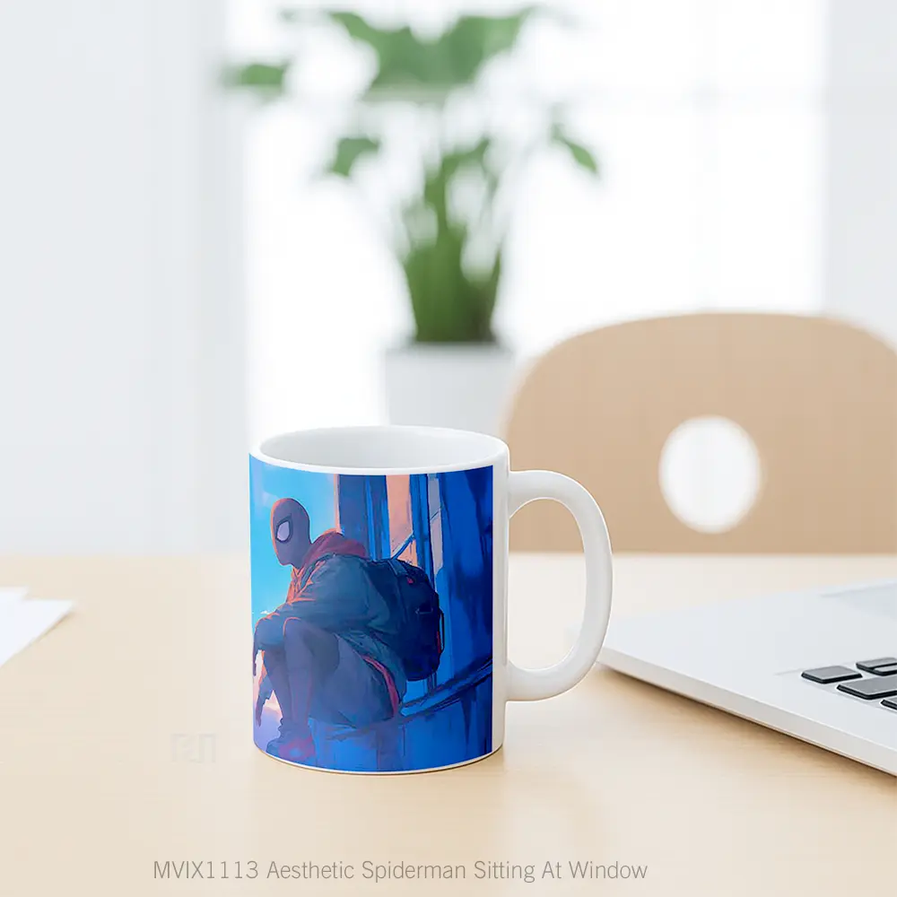 Mug Aesthetic Spiderman Sitting At Window Koleksi Mug Film dan Komik - All-side / Desain