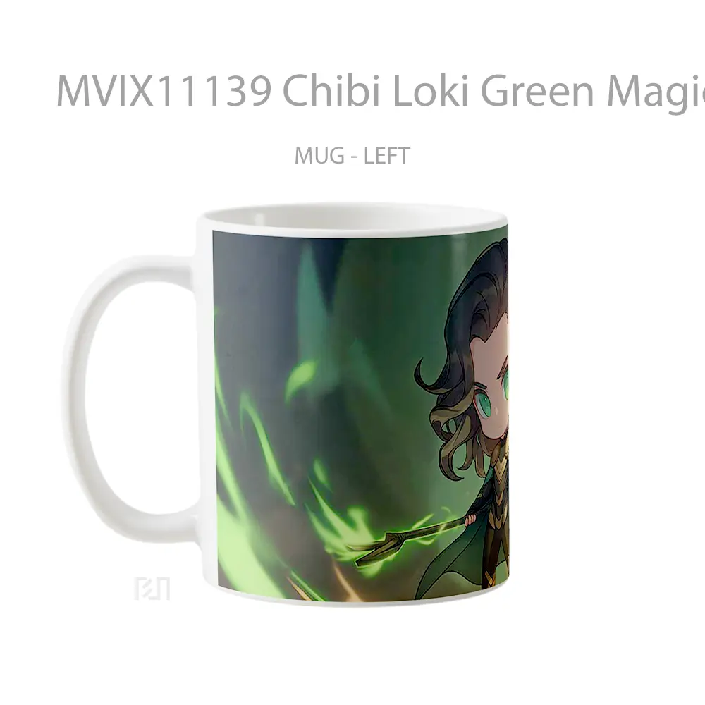 Mug Chibi Loki Green Magic Marvel Gelas Keramik Koleksi Superhero - All-side / Desain