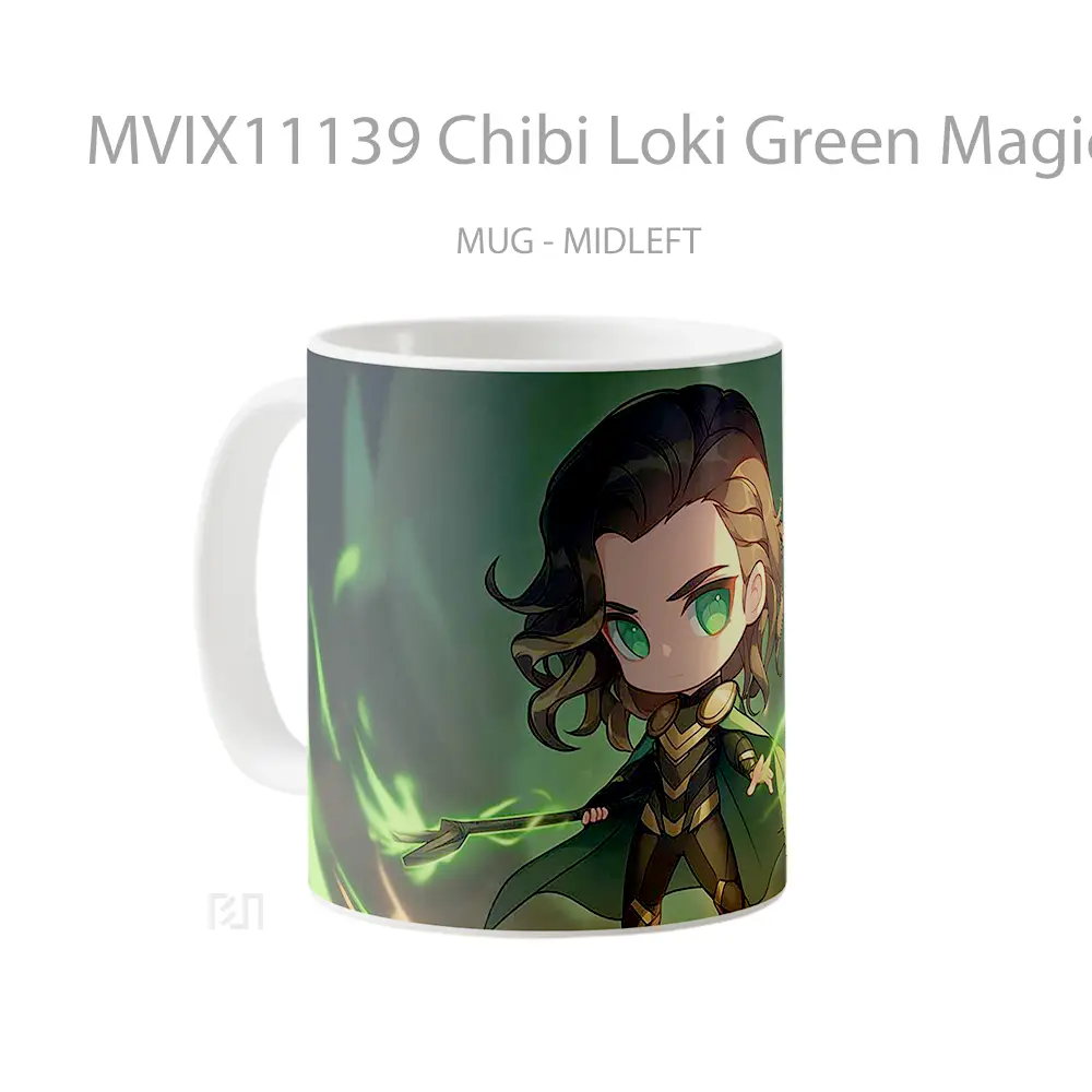 Mug Chibi Loki Green Magic Marvel Gelas Keramik Koleksi Superhero - All-side / Desain