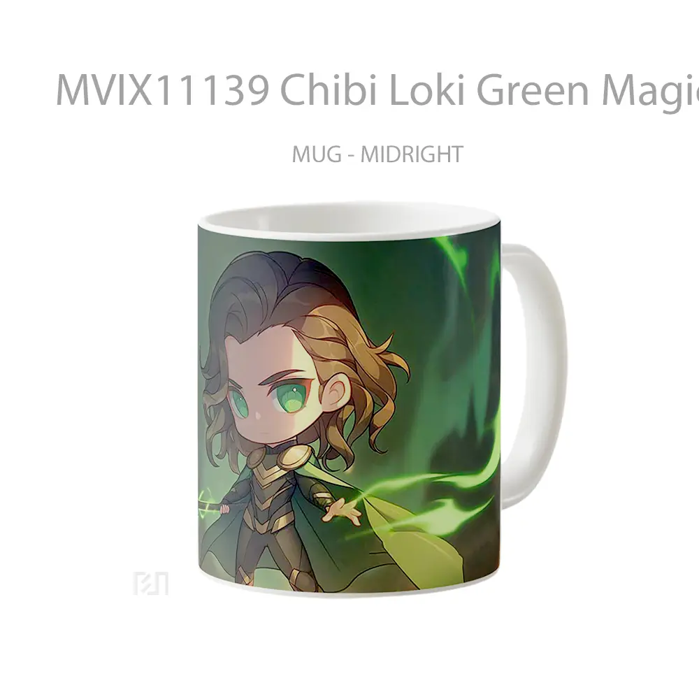 Mug Chibi Loki Green Magic Marvel Gelas Keramik Koleksi Superhero - All-side / Desain
