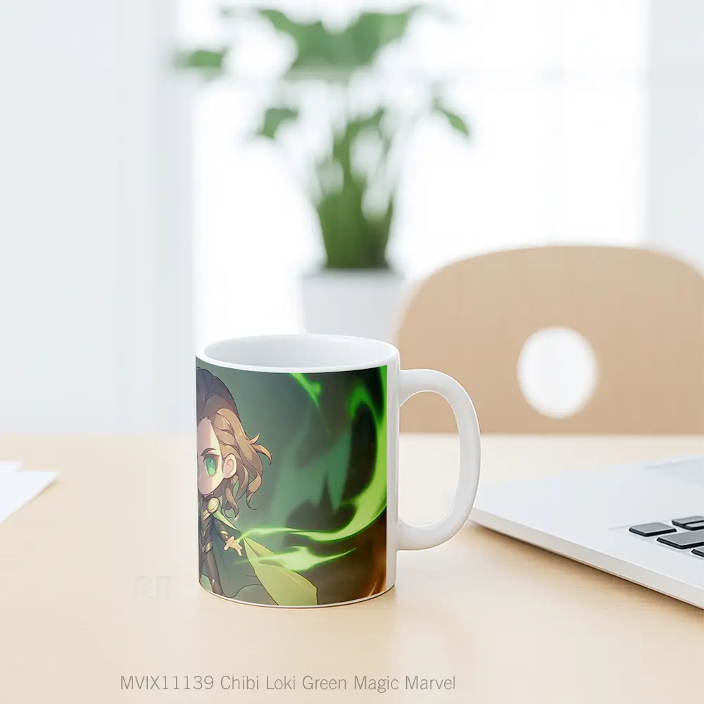 Mug Chibi Loki Green Magic Marvel Gelas Keramik Koleksi Superhero - All-side / Desain