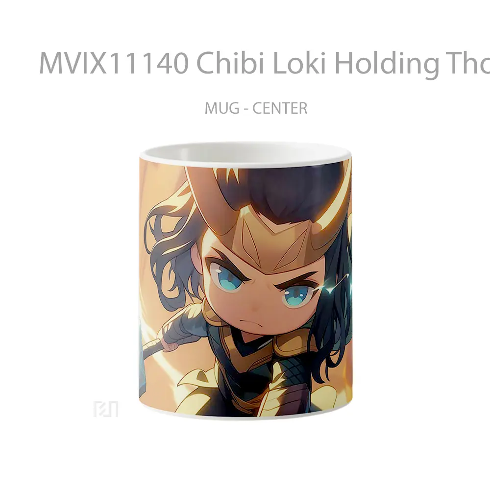 Mug Chibi Loki Holding Thors Hammer Gelas Keramik Desain Unik