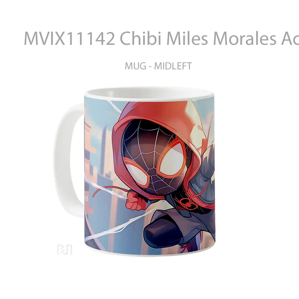 Mug Chibi Miles Morales Action Leap Web Swing Gelas Keramik Desain Unik - All-side / Desain