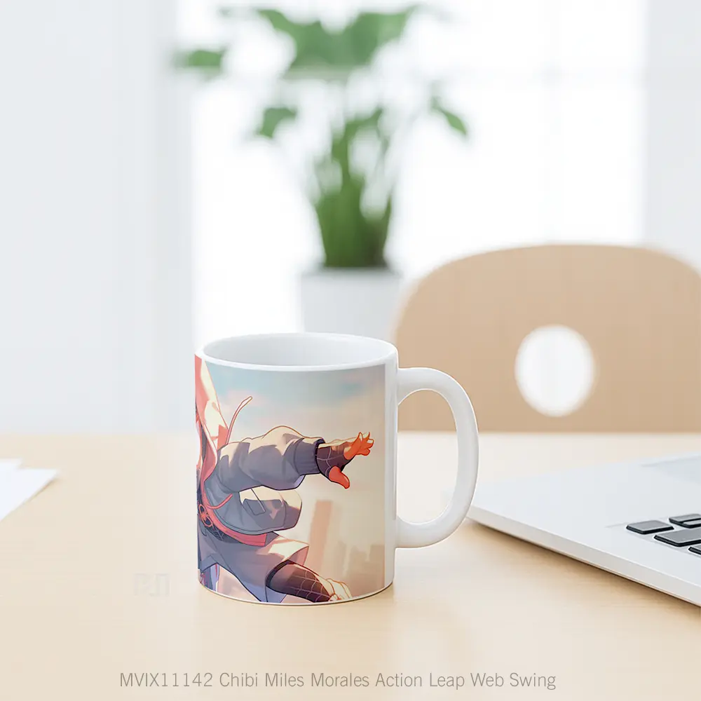 Mug Chibi Miles Morales Action Leap Web Swing Gelas Keramik Desain Unik - All-side / Desain