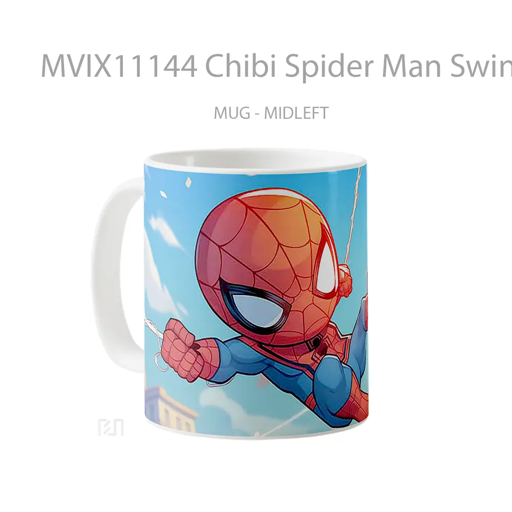Mug Chibi Spider Man Swinging Mug Aesthetic Koleksi Spesial - All-side / Desain