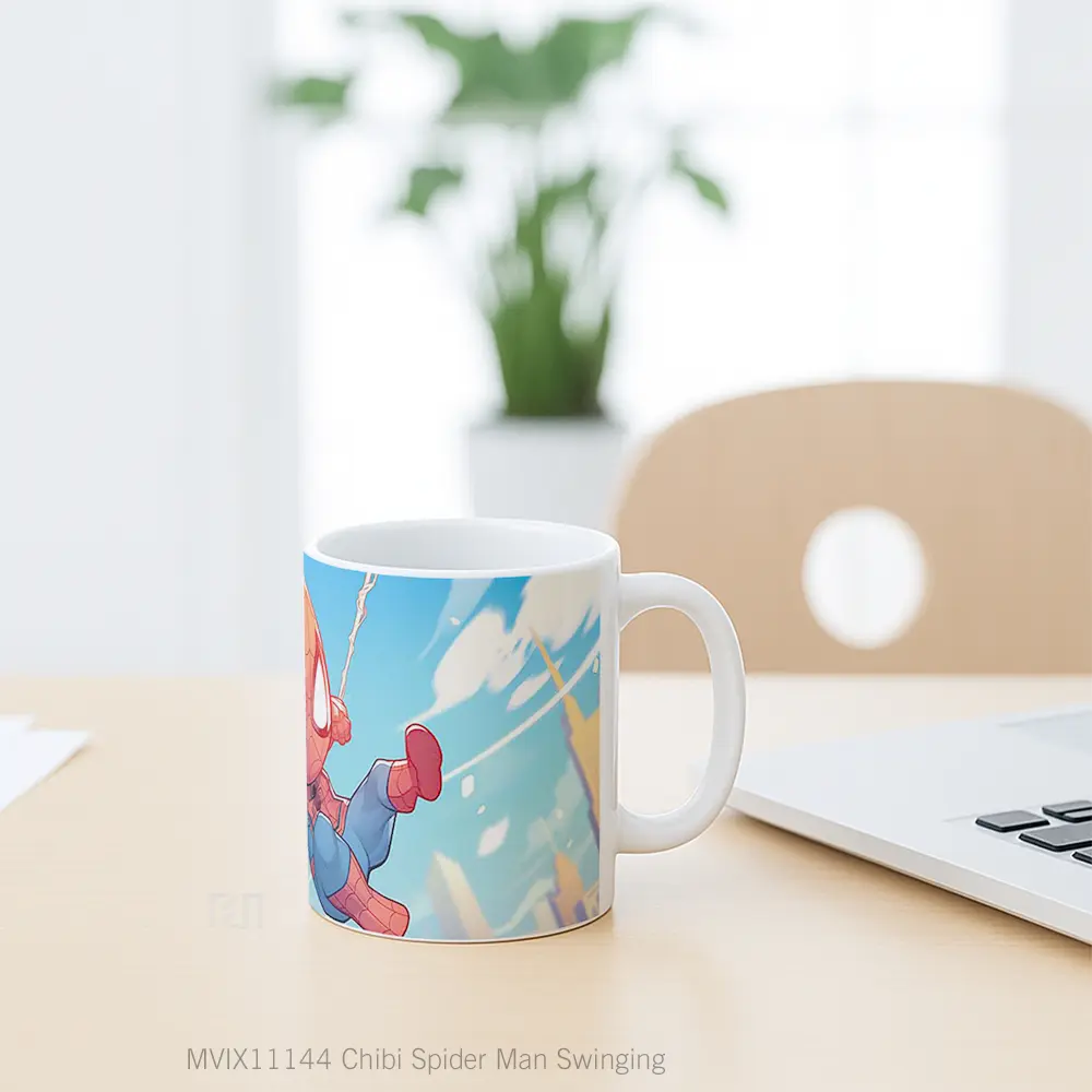 Mug Chibi Spider Man Swinging Mug Aesthetic Koleksi Spesial - All-side / Desain