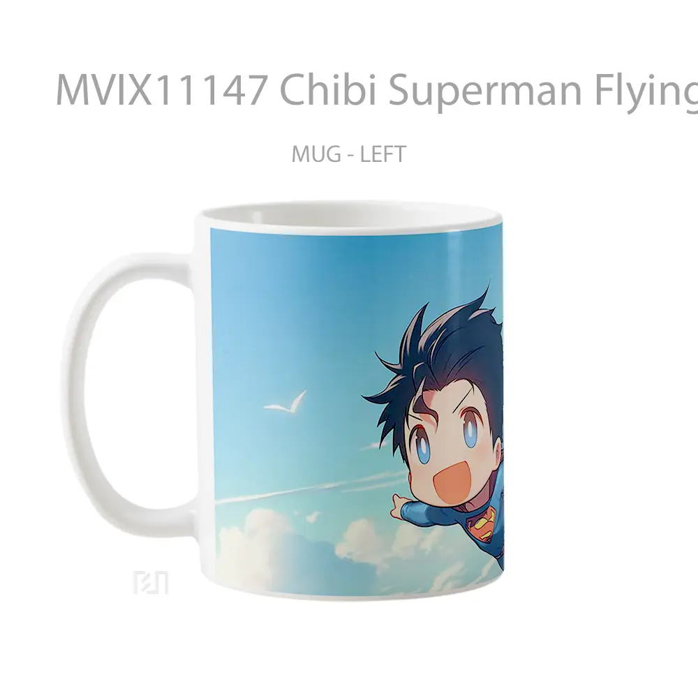 Mug Chibi Superman Flying Among Clouds Hadiah Spesial Fans Superhero - All-side / Desain
