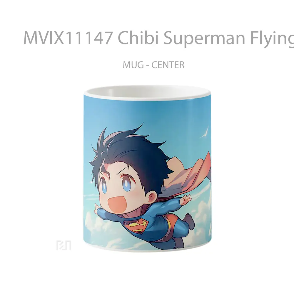 Mug Chibi Superman Flying Among Clouds Hadiah Spesial Fans Superhero