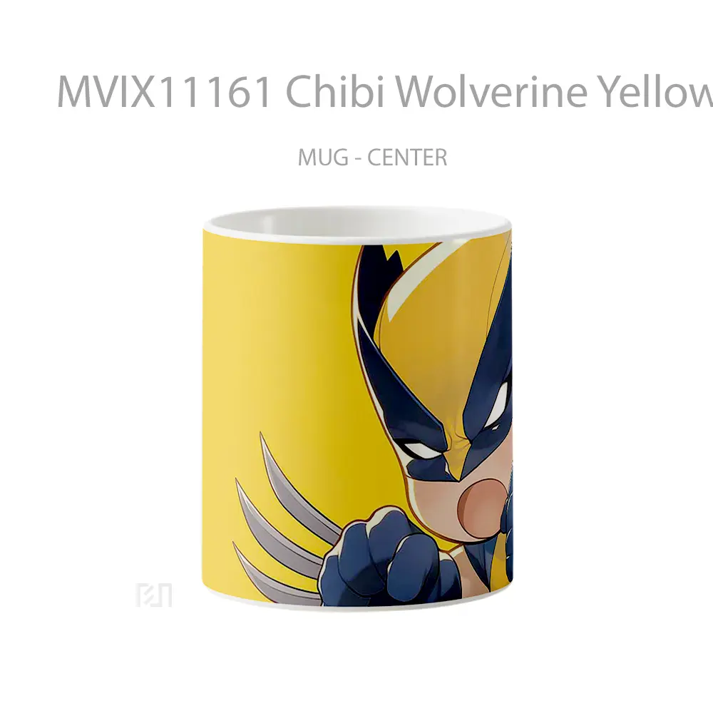 Mug Chibi Wolverine Yellow Background Hadiah Lucu dan Menarik