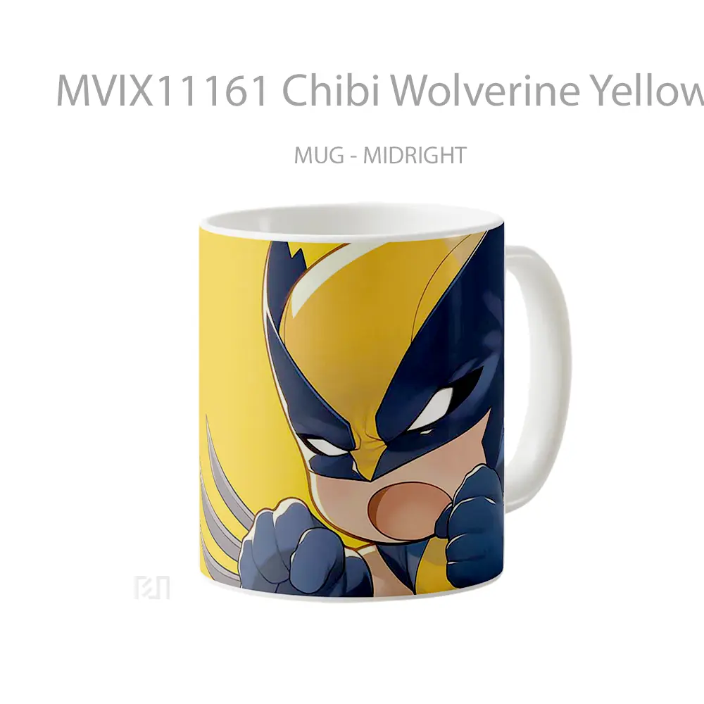 Mug Chibi Wolverine Yellow Background Hadiah Lucu dan Menarik - All-side / Desain