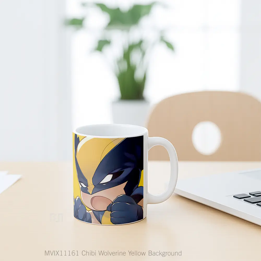 Mug Chibi Wolverine Yellow Background Hadiah Lucu dan Menarik - All-side / Desain