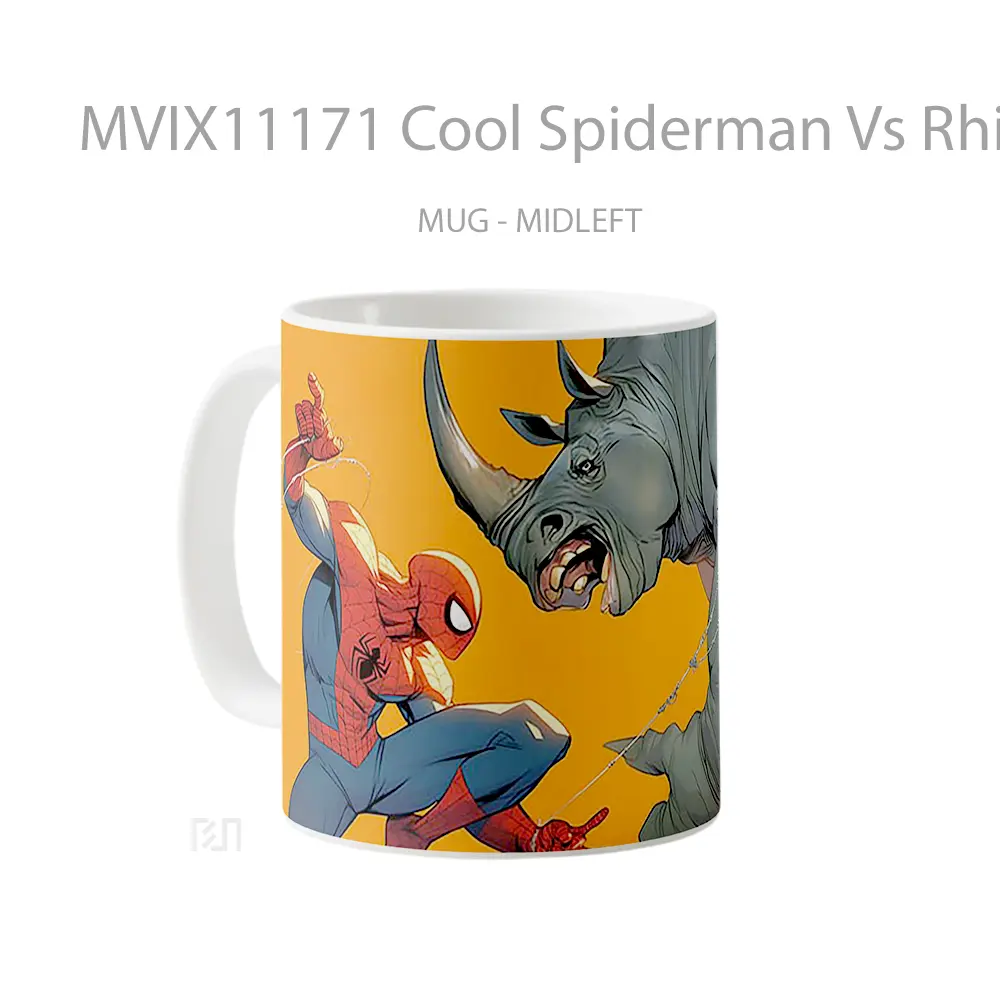 Mug Cool Spiderman Vs Rhino Koleksi Mug Film dan Komik - All-side / Desain