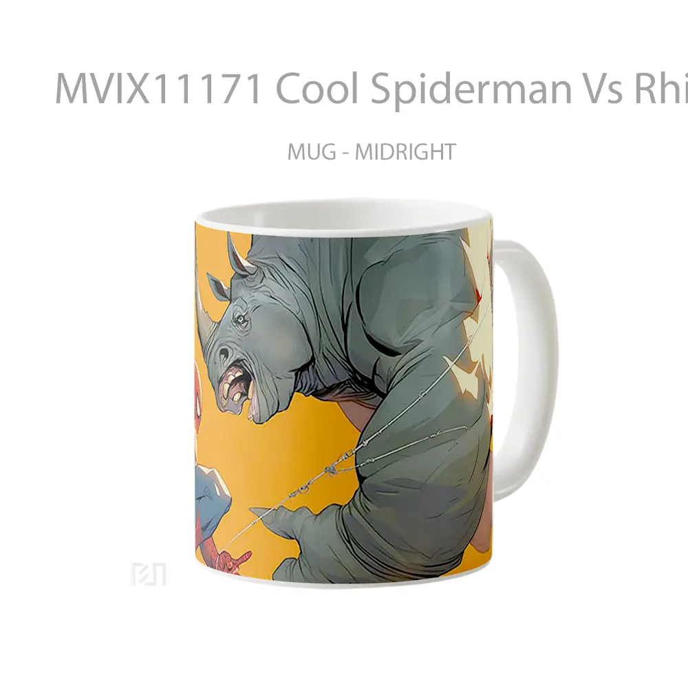 Mug Cool Spiderman Vs Rhino Koleksi Mug Film dan Komik - All-side / Desain
