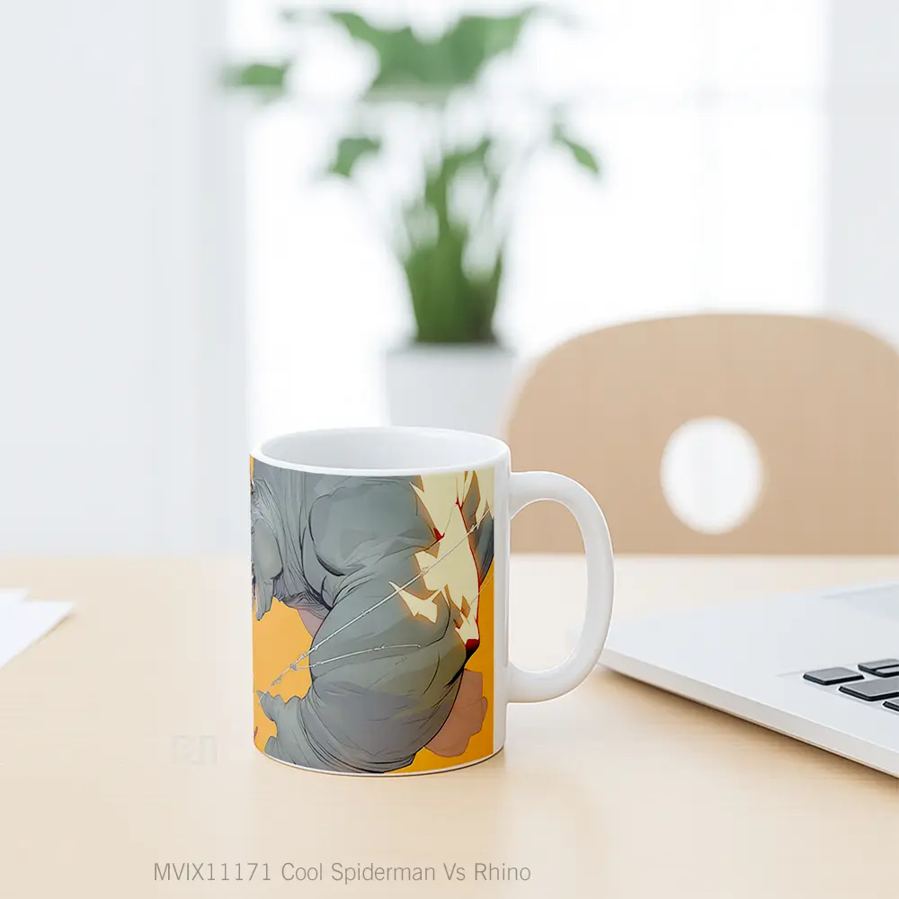 Mug Cool Spiderman Vs Rhino Koleksi Mug Film dan Komik - All-side / Desain