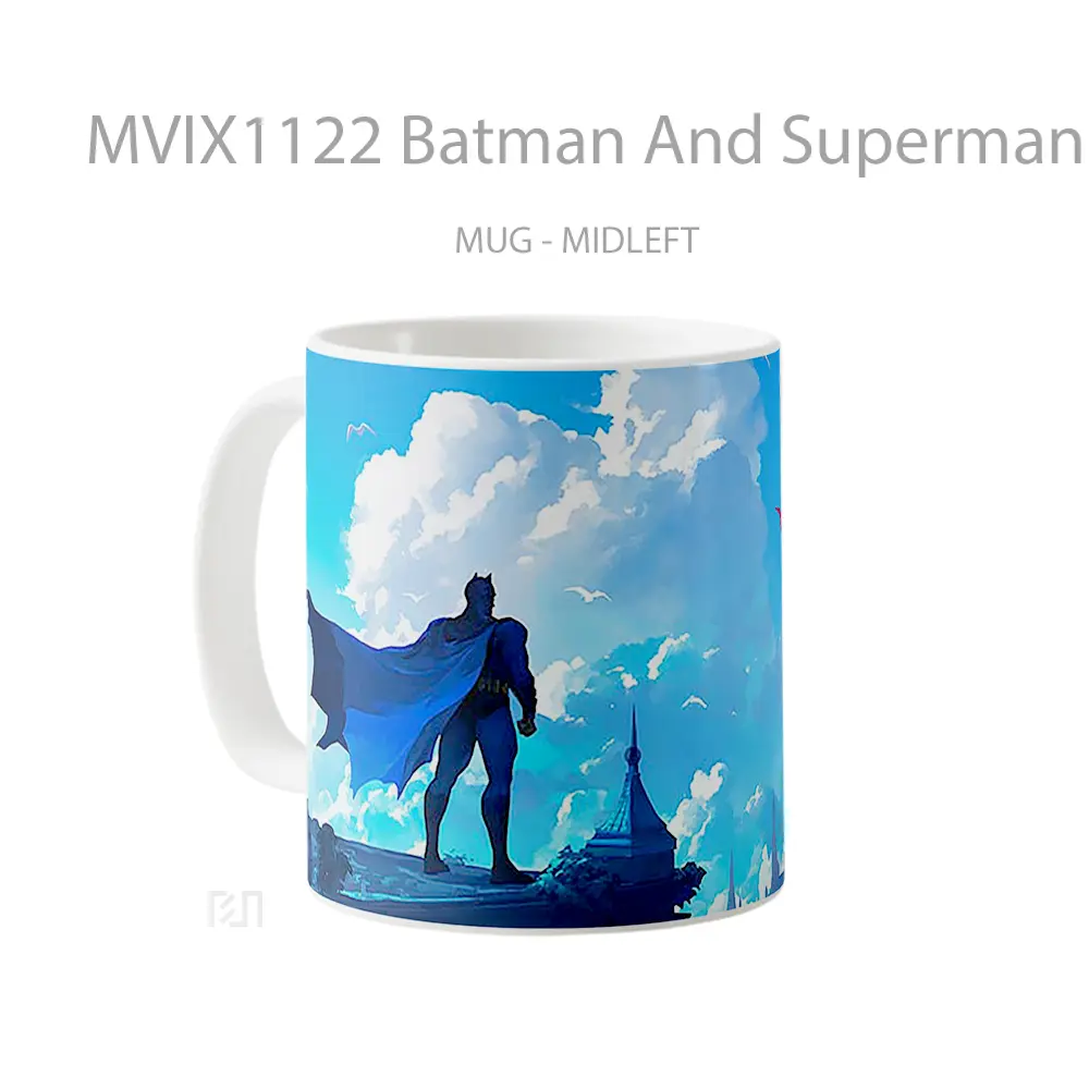 Mug Batman And Superman Face Off On A City Rooftop Hadiah Spesial Fans Superhero - All-side / Desain
