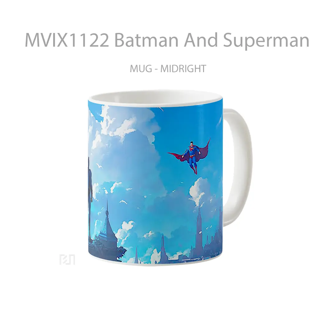 Mug Batman And Superman Face Off On A City Rooftop Hadiah Spesial Fans Superhero - All-side / Desain