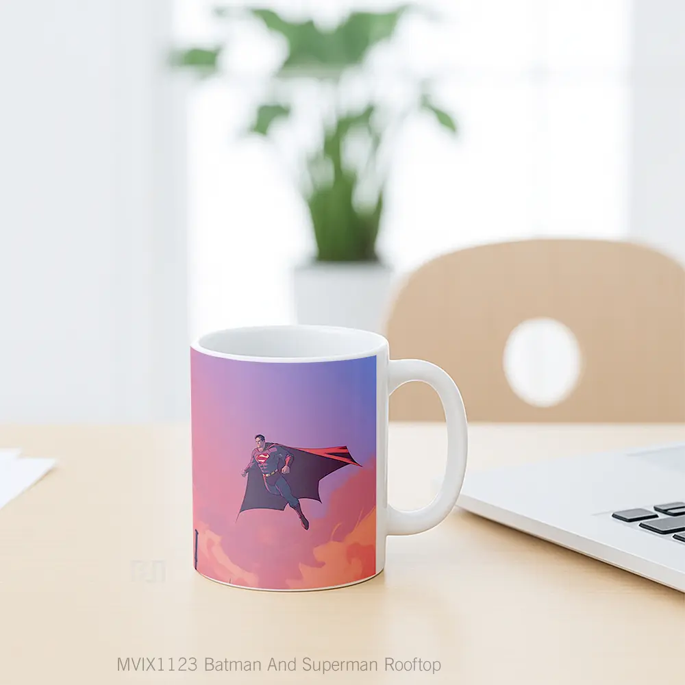 Mug Batman And Superman Rooftop Gelas Keramik Koleksi Superhero - All-side / Desain