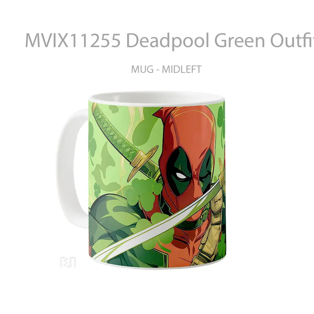 Mug Deadpool Green Outfit St Patricks Day Hadiah Lucu dan Menarik - All-side / Desain