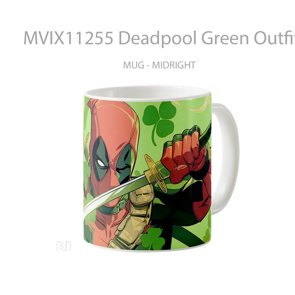 Mug Deadpool Green Outfit St Patricks Day Hadiah Lucu dan Menarik - All-side / Desain