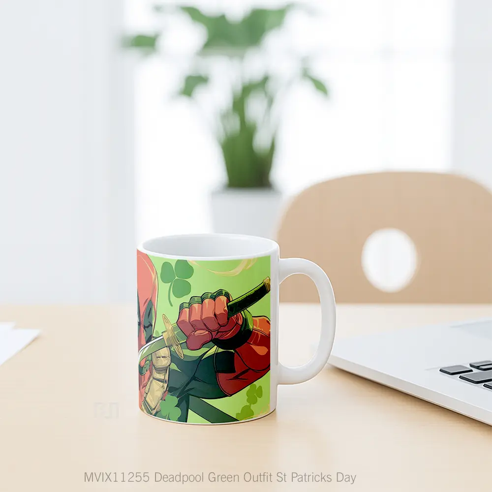 Mug Deadpool Green Outfit St Patricks Day Hadiah Lucu dan Menarik - All-side / Desain