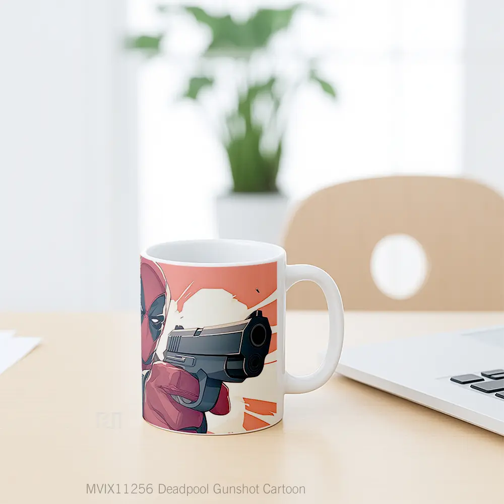Mug Deadpool Gunshot Cartoon Mug Aesthetic Koleksi Spesial - All-side / Desain