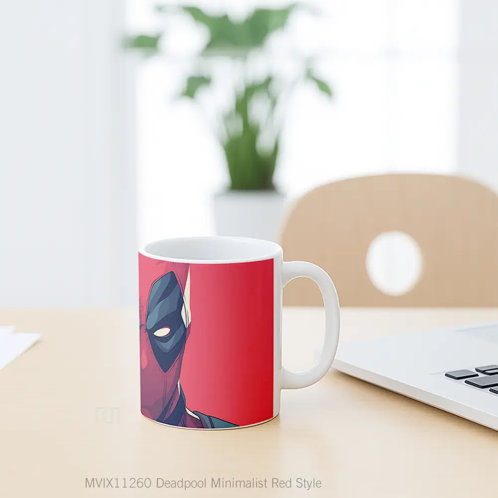 Mug Deadpool Minimalist Red Style Hadiah Lucu dan Menarik - All-side / Desain