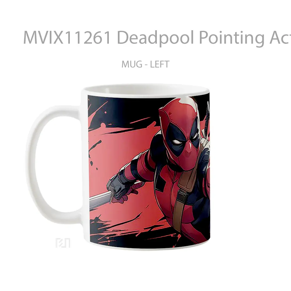 Mug Deadpool Pointing Action Gelas Keramik Desain Unik - All-side / Desain