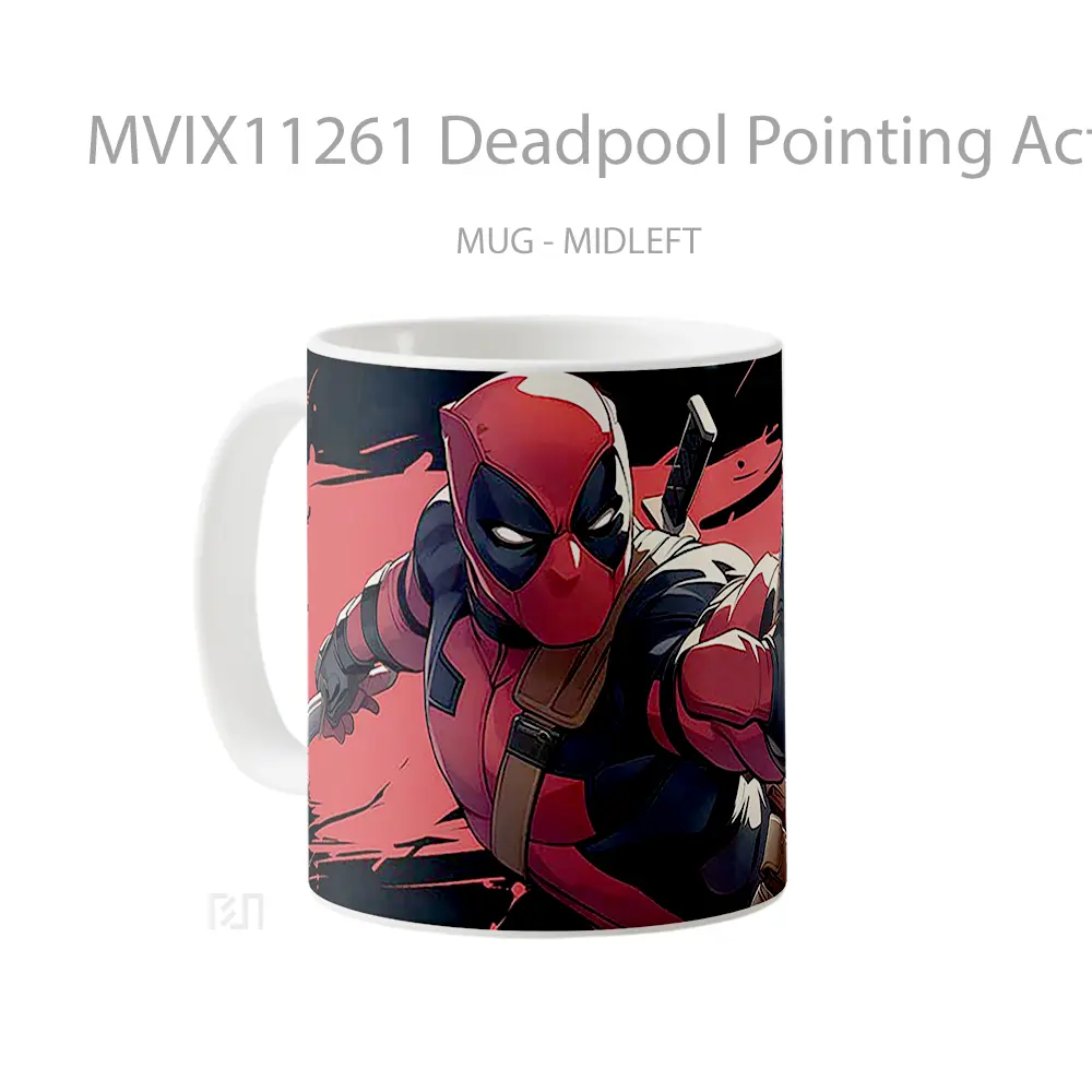 Mug Deadpool Pointing Action Gelas Keramik Desain Unik - All-side / Desain