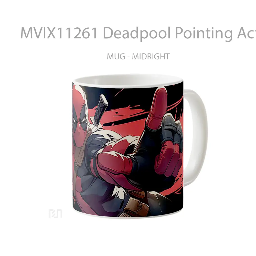 Mug Deadpool Pointing Action Gelas Keramik Desain Unik - All-side / Desain