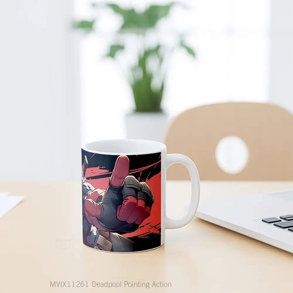 Mug Deadpool Pointing Action Gelas Keramik Desain Unik - All-side / Desain
